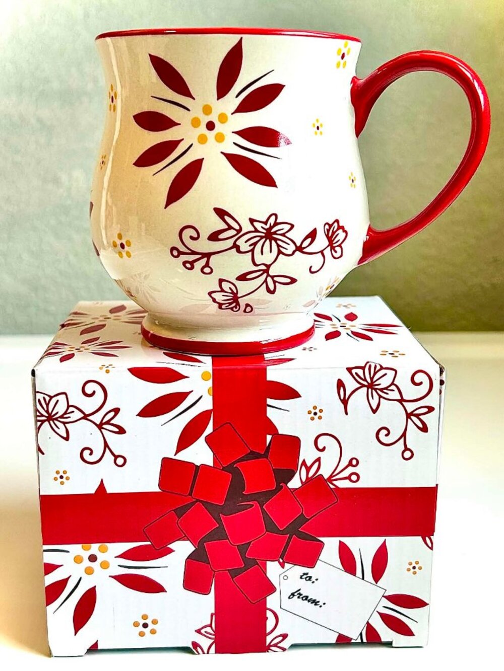 TEMPTATIONS by TARA Gift Boxed Old World Red Classic Mug 16 oz Hand Painted
